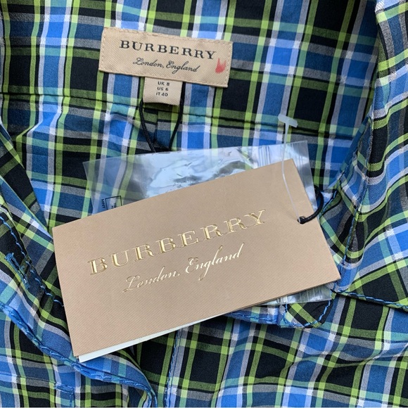 Burberry Lampton Check Tie Waist Jumpsuit Blue Green NWT Size 6 - Picture 4 of 5